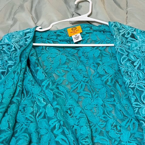 Ruby Rd. Petite Aqua Lace over jacket - Picture 2 of 4